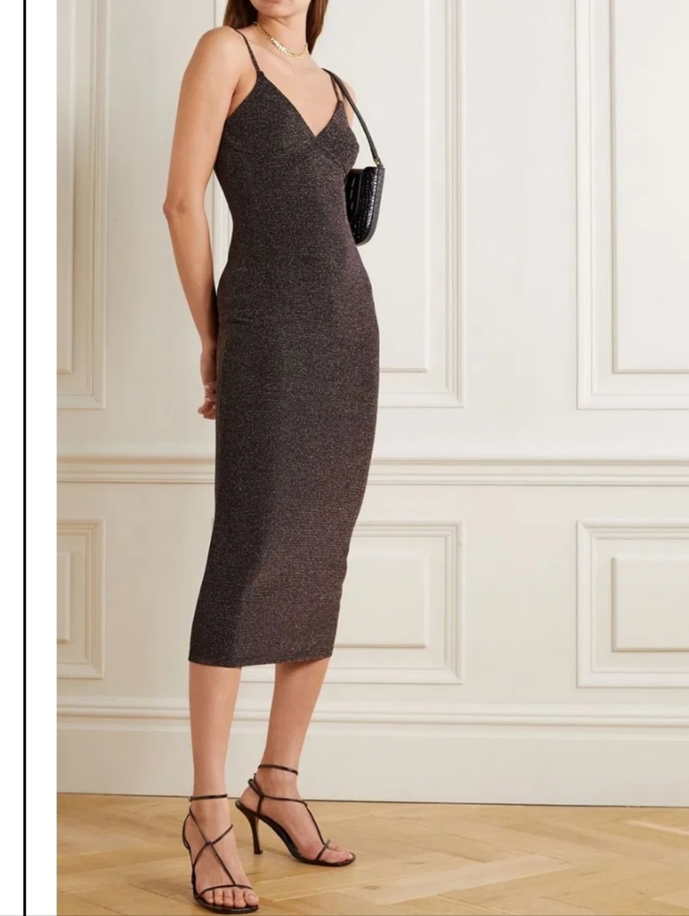 REFORMATION Disco Metallic Stretch-Knit Midi Dress. Size Medium.